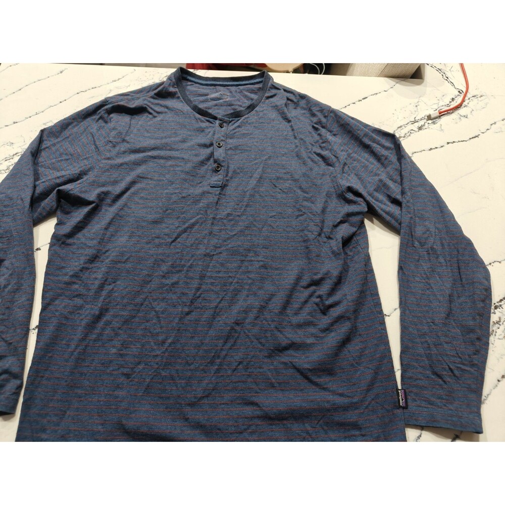 Patagonia Daily Henley Blue Red Long-sleeve Men Large Soft Organic Cotton Knit
